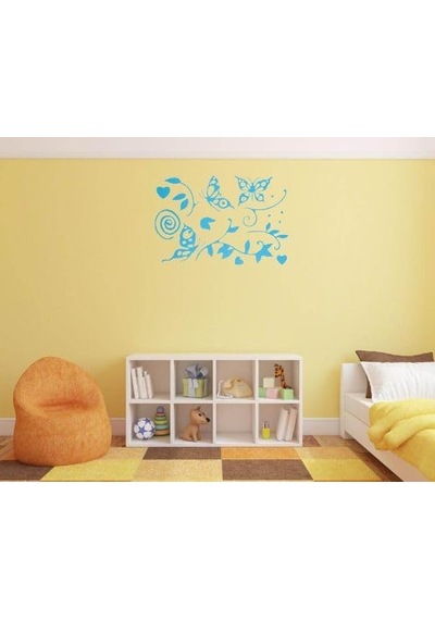Duvar Süsü Sticker 2 Adet Mavi Kelebekli Şeffaf Filmli Pvc 48x33x0,5cm Çok Renkli