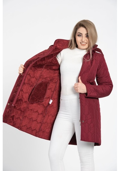 Vetre Kadın Kapitone Mont (95 Cm) Bordo Büyük Beden 1016 Çok Renkli