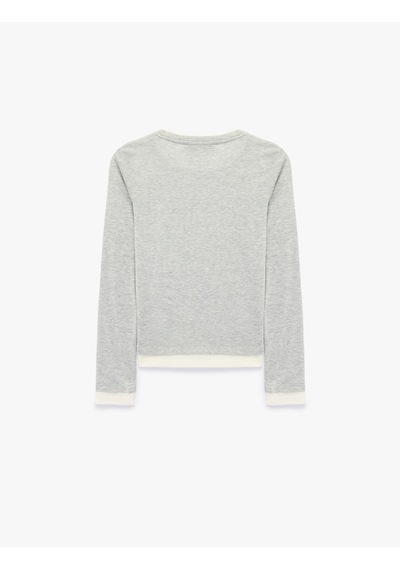 Koton Slim Fit Renk Kontrastlı Katmanlı Uzun Kollu Bisiklet Yaka Tişört Gri 7wak50105ek