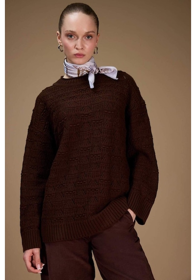 Defacto Regular Fit Bisiklet Yaka Ajurlu Triko Tunik G0710ax25wnbn330 Kahve-bn330