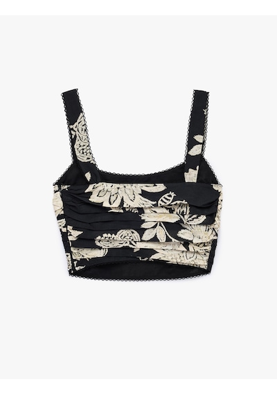 Koton Koton X Melis Ağazat - Keten Karışımlı Dantel Detaylı Kalın Askılı Kare Yaka Çiçekli Crop Büstiyer Siyah Desenli 6sak30124ew Koton Koton X Melis Ağazat - Keten Karışımlı Dantel Detaylı Kalın Askılı Kare Yaka Çiçekli Crop Büstiyer Siyah Desenli 6sak30124ew