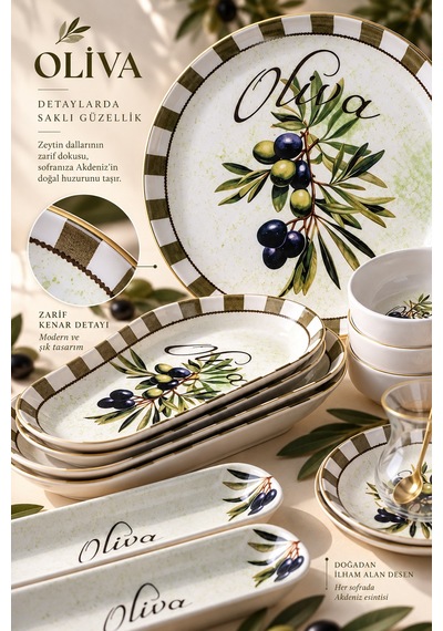 Perotti Olives 37 Parça Kahvaltı Takımı Kahvaltı Seti Çay Seti Beyaz - Yeşil