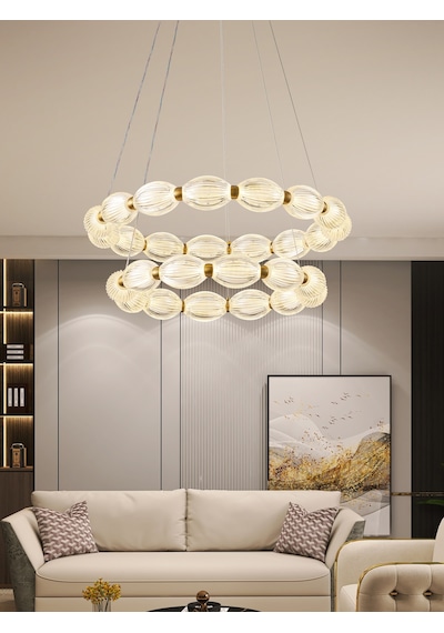 Aspen 2 Katlı Yuvarlak Eskitme Sarkıt Led Modern Salon Avize Eskitme