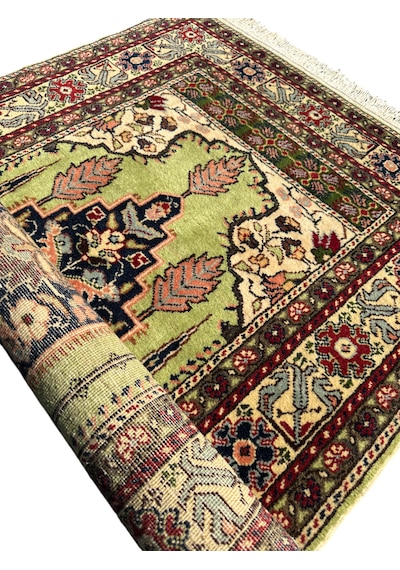 Burak Halı El Dokuma Sıfır Bünyan Seccade 88x140 Yeşil Kök Boya Namazlık