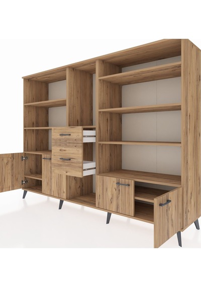 Hyperion Dolap 10 Raflı 2 Çekmeceli 4 Kapaklı 220x44x163 Çam-çam Çam-çam
