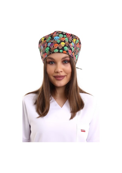 Renkli Kuru Kafa Desenli Cerrahi Bone - Doktor Bone-Standart-9007 Rekli Kuru Kafa