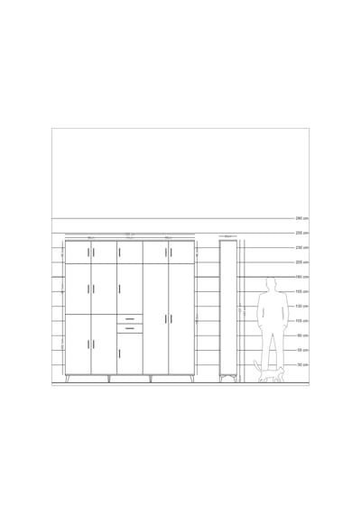 Arges Dolap 10 Raflı 2 Çekmeceli 3 Askılı 220x30x243 Çam-antrasit/antrasit Antrasıt/antrasıt