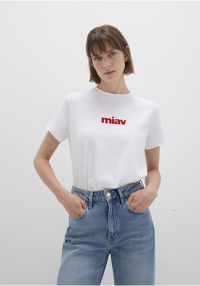 Mavi - Kırmızı Miav Baskılı Beyaz Tişört 1610622-86417 Beyaz