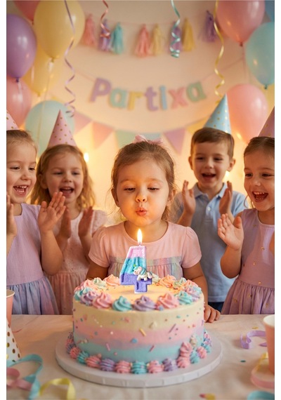 Unicorn Figürlü Pastel Renkli Rakam Mum Doğum Günü Pasta Süsü