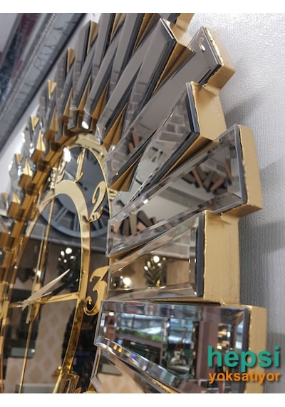 Güneş Bronze Black Altın Siyah 85 Cm Dekoratif Aynalı Duvar Saati