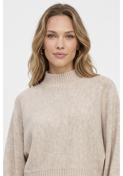 Neden Tekstil Kadın Premium Yarasa Geniş Kol Crop Triko Kazak - Taupe