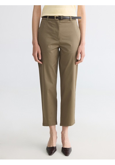Lcwaıkıkı Classic Haki Beli Kemerli Gabardin Kadın Pantolon