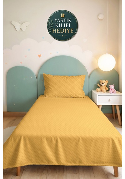 Sarı Minimal Genç Odası Tek Kişilik Pike Takımı - Kapitone Hardal 160x220 Cm Yazlık Yatak Örtüsü Perde Defne Aurası