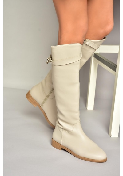 Fox Shoes T848443409 Bej Klasik Kadın Çizme Bej-suni Deri Bej