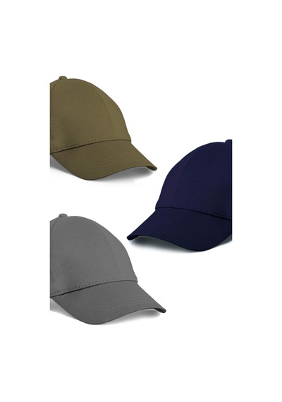 Unisex 3'lü Set Haki,gri Ve Lacivert Renk Beyzbol Şapka - Unisex Çok Renkli