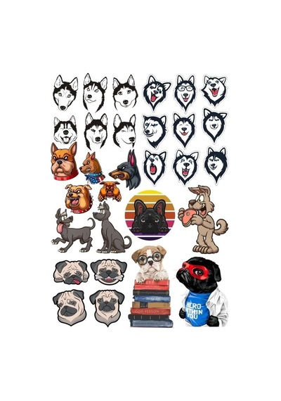 Sevimli Köpekler Sticker Set 25 Parça Telefon, Tablet, Defter, Laptop Sticker