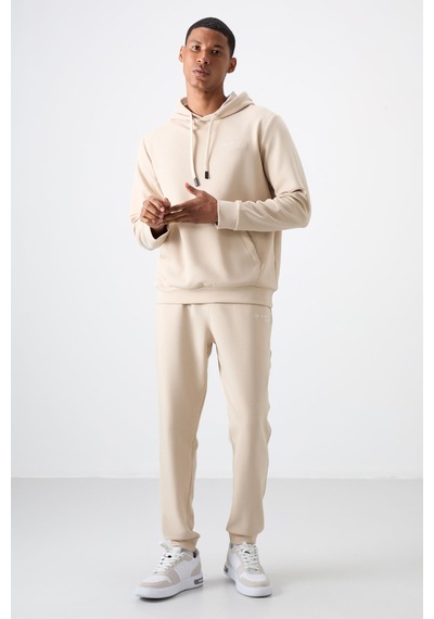 Tommy Life Bej Pamuklu Kalın Yumuşak Dokulu Comfort Fit Nakışlı Erkek Eşofman Takım - 85255 Bej