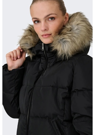 Only Kadın Kapüşonu Kürklü Mont 15349780 Siyah Siyah