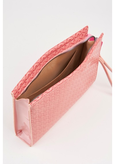 Vivaq Kadın Petunya Dokulu Pudra Astarlı Suni Deri Bilek Askılı Portföy El Ve Clutch Çanta
