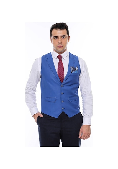Wessi Mavi Yakalı Desensiz Erkek Yelek 001