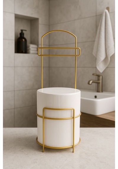 Lüx Gold Banyo Wc Tuvalet Kağıtlığı Çöp Kovası Takım Plastik Kova 6 Litre Paslanmaz Tel Beyaz