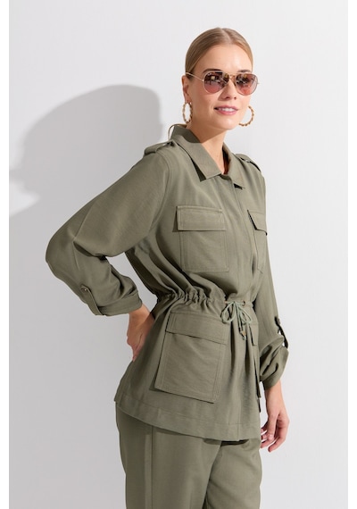 Kadın Safari Model Keten Ceket Haki Haki