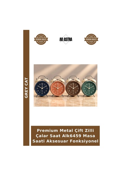 Premium Metal Çift Zilli Çalar Saat Alk6459 Masa Saati Aksesuar Fonksiyonel Çok Renkli