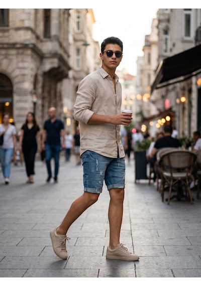 Kaizer Jeans Açık Mavi Lazer Detay Erkek Şort Denim