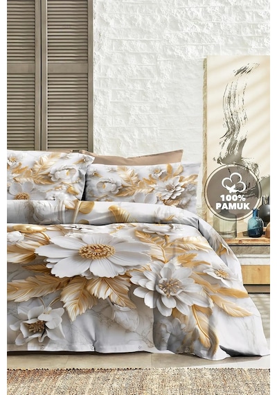 Tr %100 Pamuk Ranforce Çift Kişilik Nevresim Takımı 5d Dijital Baskı Kapiçino-beyaz, Monohome82396 Genel