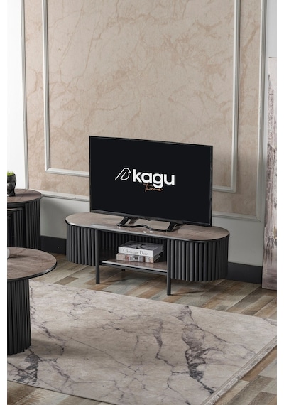 Kagu Boston Serisi Tv Ünitesi Siyah Metal Gri Ahşap
