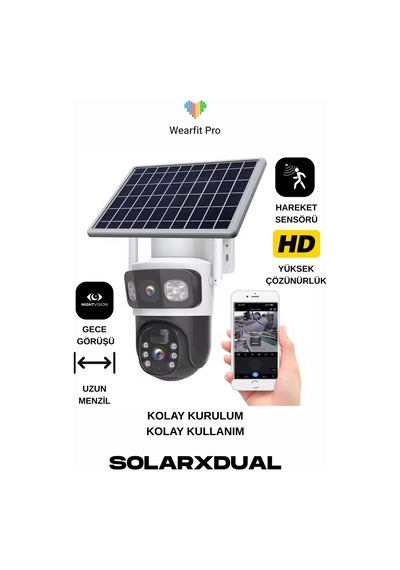 Wearfitpro Sim Kart Güneş Enerjili Kolay Kurulum Çift Lens 6mp Kamera Iç Dış Mekan Ip Camera Güvenlik Kamerası