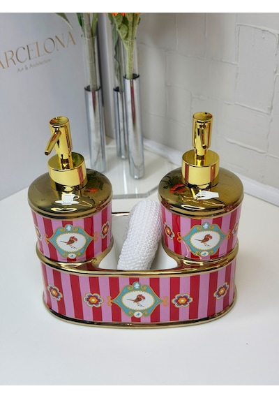 Reoona Saray Esintisi Kuş Motifli Gold Pompalı Lüks Banyo Takımı Diğer
