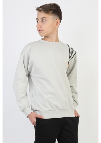 Fermuarlı Respect Baskılı Gri Erkek Çocuk Sweatshirt-90815 Gri