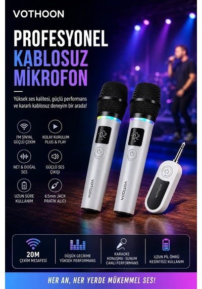 Kablosuz Karaoke Çift Mikrofon  6.5 Mm Sahne Parti Düğün Aktivite Amfi Hoparlör Najmaddin