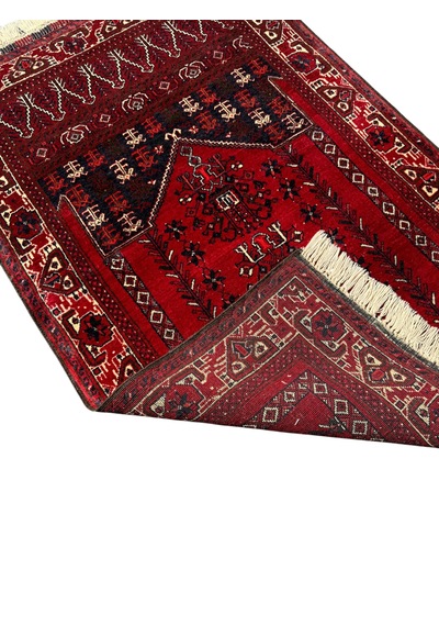 El Dokuma Sıfır Afgan Halısı Seccade 77x120 Kök Boya Kırmızı Yün Namazlık
