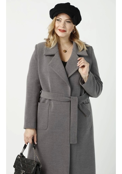 Moda Berray 904 Gri Mono Yaka Torba Cepli Kaşe Kaban Gri