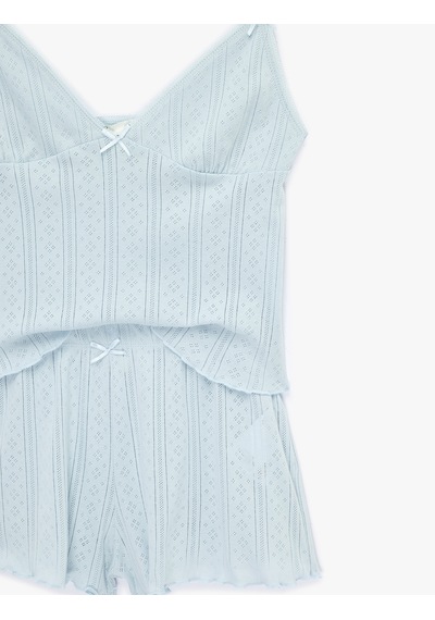 Koton Pamuklu Askılı Pijama Takımı Açık Mavi 6slk40140mk