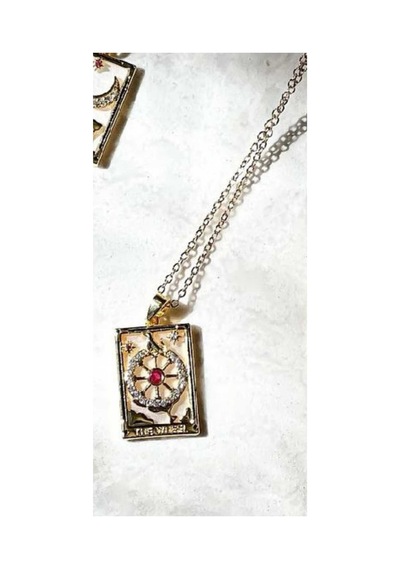 Lunarie Denizci The Wheel Tarot Kartı Kolye 14k Gold Zemin Çok renkli