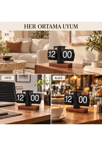 Tr Retro Yapraklı Masa Saati Ahşap Tabanlı Sessiz Mekanizmalı Flip Clock Ev Ofis Kafe Dekoratif Saat Syh