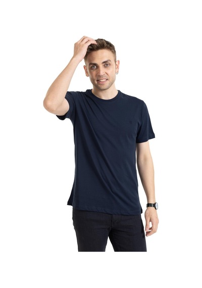 Erkek Yuvarlak Yaka %100 Pamuklu Yüksek Kalite Regular Kalıp Düz Basic T-shirt 212 - Lacivert Bordo