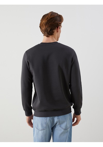 Lcwaıkıkı Classic Antrasit Bisiklet Yaka Baskılı Erkek Kalın Sweatshirt