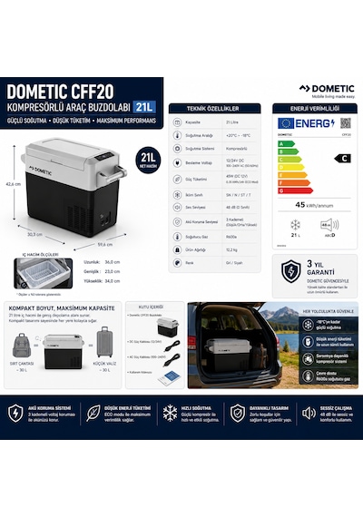 Dometic Cff20 Kompresörlü Araç Buzdolabı 21l 220v Ac / 12-24v Dc