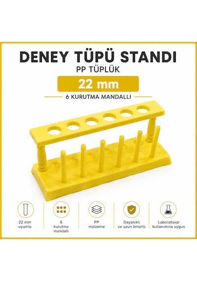 Deney Tüpü Standı 22 Mm - Pp Tüplük 6 Kurutma Mandallı