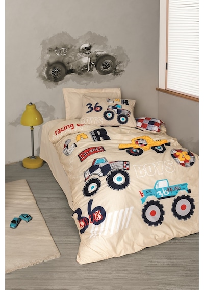 Cotton Box Junior Tek Kişilik Lastikli Çarşaflı Nevresim Takımı Cars Bej