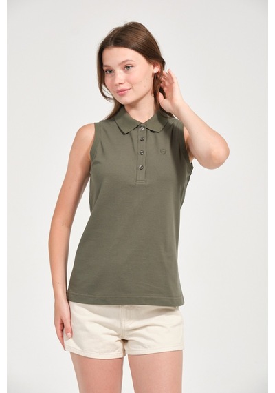Kadın Regular Fit Kolsuz Polo Haki