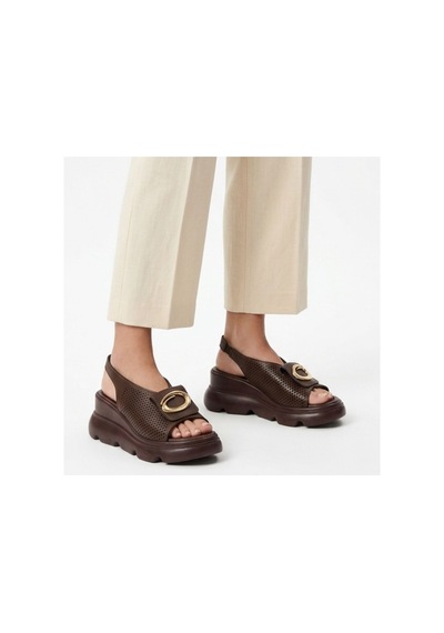Gurkstore Gwon Kahverengi Cilt Dolgu Topuk Sandalet Çok Renkli