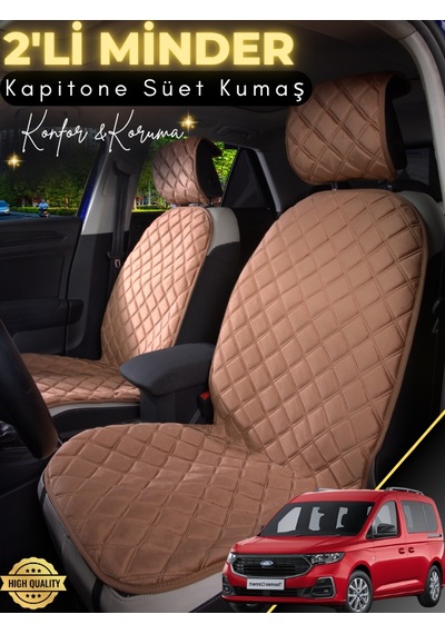 Ford Tourneo Connect Uyumlu 2'li Süet Oto Koltuk Minderi Terletmez Universal Oto Aksesuar A1 Kahverengi