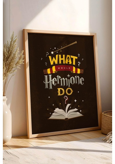 Harry Potter Hermione Motivasyon Çerçeveli Tablo - Lüks Modern Kütüphane Duvar Dekoru Kahve Kayın