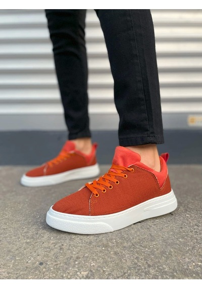 Jy204 Flex Bağcıklı Keten Kumaş Erkek Günlük Sneaker Ayakkabı Kbt - Turuncu Turuncu