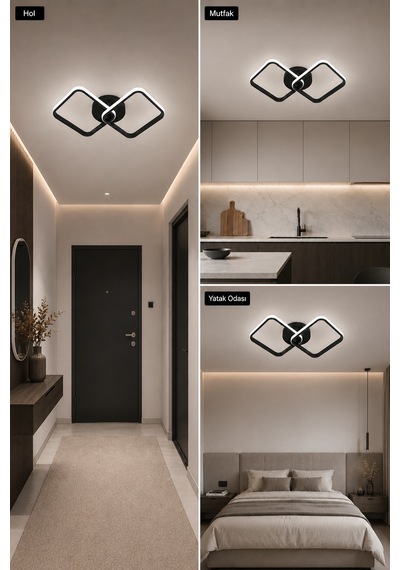 AvizeGO Tilya Led Plafonyer Avize Beyaz Işık Siyah